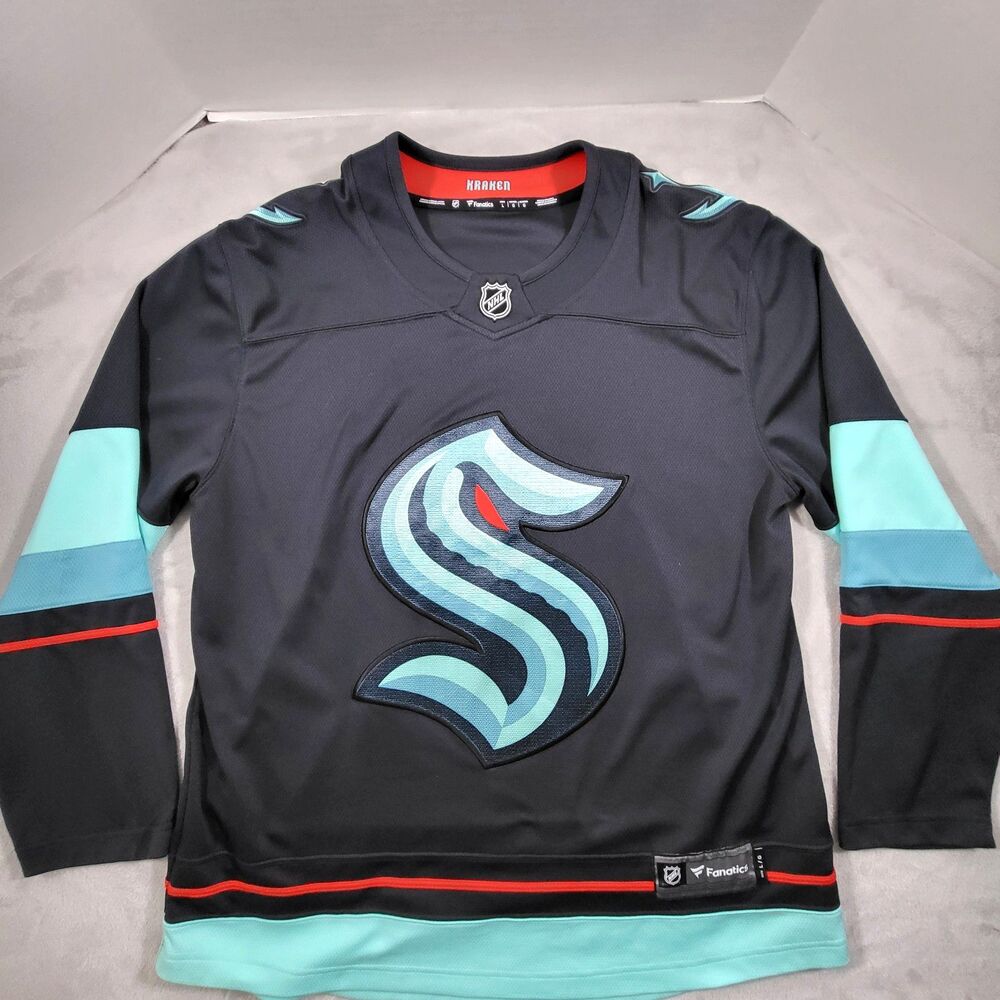 Seattle Kraken Fanatics Breakaway Hockey Jersey Mens Large Blue Deep Sea Home